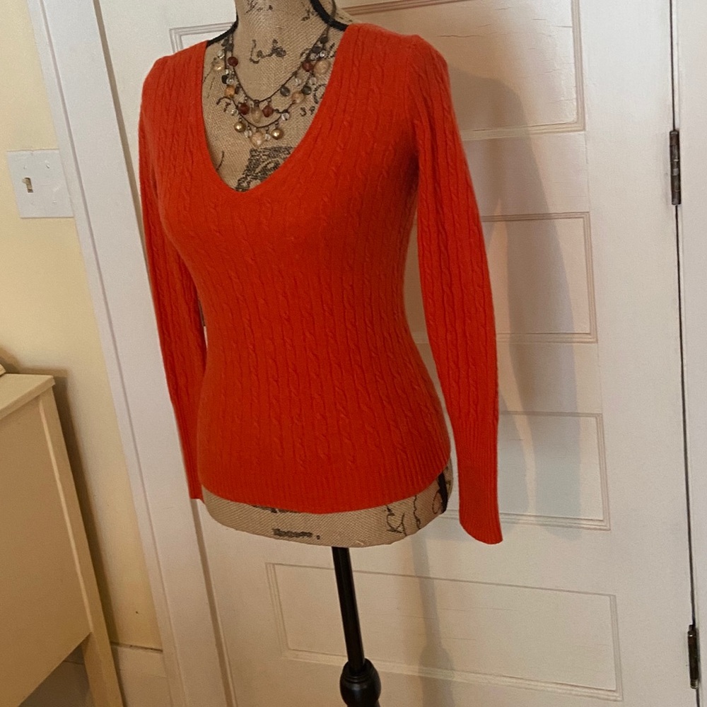 Orange J. Crew cable knit sweater 🍁